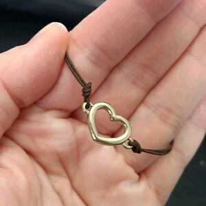 Dainty Sterling Silver Heart Charm Corded Bracelet 7"